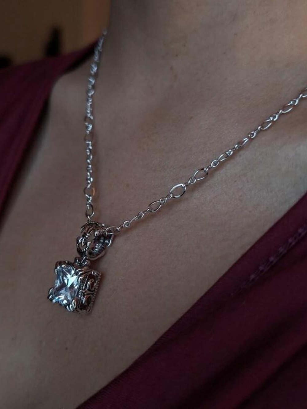 Sterling Silver Silpada Square CZ Pendant Necklace - Picture 4 of 8
